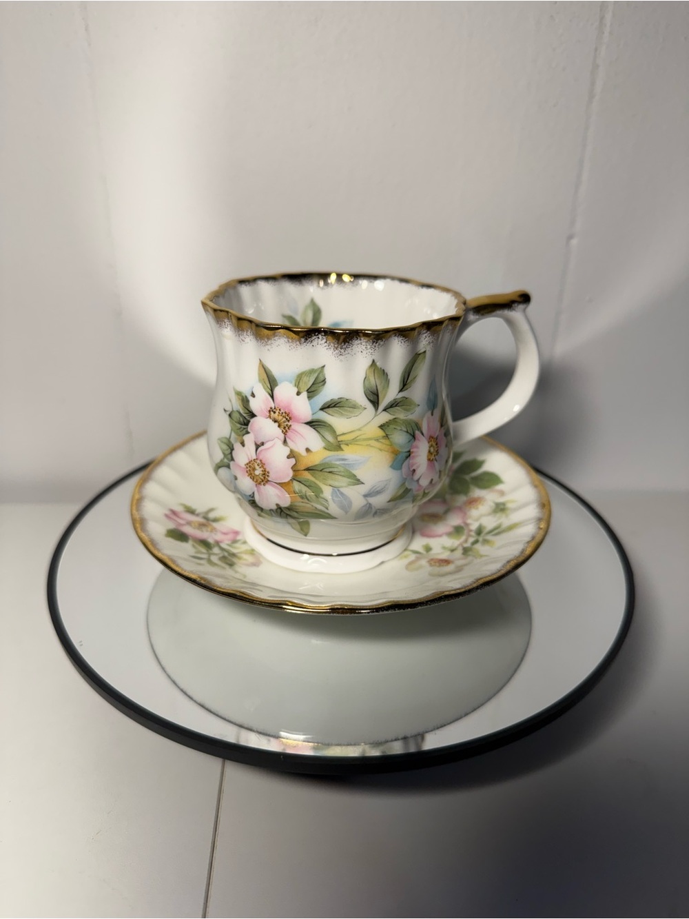 Vintage English Bone China Teacup & Saucer Floral Gold Trim Cottagecore Tea Set